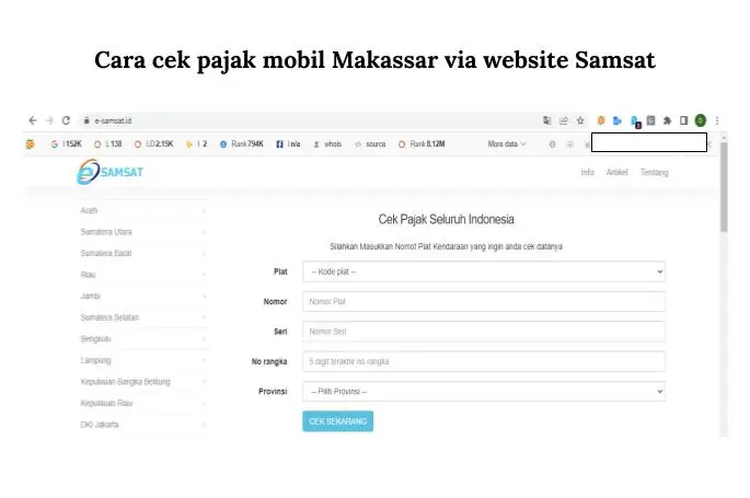 Cara cek pajak mobil Makassar via website Samsat